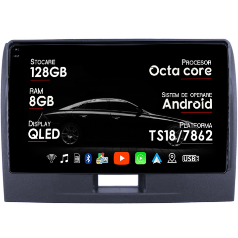 Navigatii Dedicate - Navigatie dedicata Suzuki Wagonr 2010-2018, 8GB RAM 128GB ROM, Octacore, Platforma TS18, Android 14, Display QLED 9", Suporta camera 360", DSP, Carplay&Android Auto, SIM 4G, Ventilator Activ