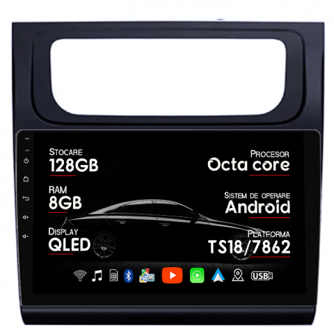 Volkswagen - Navigatie dedicata Touran 2014, 8GB RAM 128GB ROM, Octacore, Platforma TS18, Android 14, Display QLED 9”, Suporta camera 360º, DSP, Carplay&Android Auto, SIM 4G, Ventilator Activ