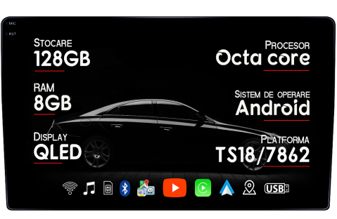 Toyota Universala 2DIN - Navigatie dedicata Toyota Universala 2DIN 2000-2010, 8GB RAM 128GB ROM, Octacore, Platforma TS18, Android 14, Display QLED 10", Suporta camera 360", DSP, Carplay&AndroidAuto