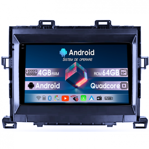Toyota - Navigatie dedicata Toyota Alphard 2008-2014, 4GB RAM 64GB ROM, Quad Core, Display 9" QLED  Carplay, Android 14, Bluetooth, Magazin Play, Suport Camere AHD