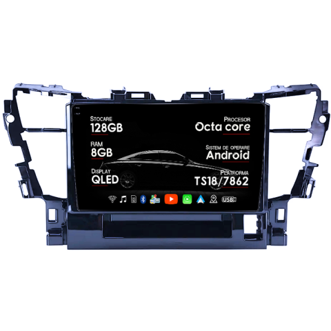 Navigatii Dedicate - Navigatie dedicata Toyota Alphard 2015-2020, 8GB RAM 128GB ROM, Octacore, Platforma TS18, Android 14, Display QLED 9", Suporta camera 360", DSP, Carplay&Android Auto, SIM 4G, Ventilator Activ