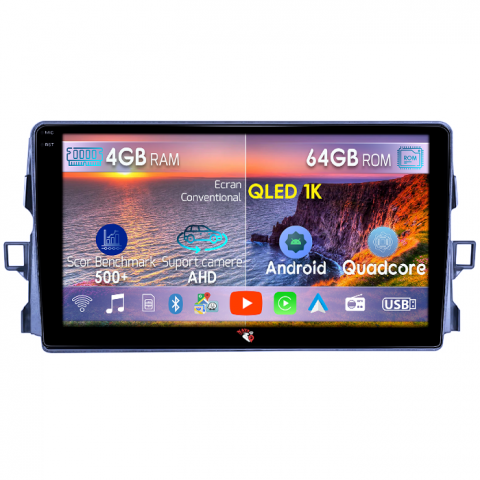 Auris 2006-2011 - Navigatie dedicata Toyota Auris 2006-2011, 4GB RAM 64GB ROM, Octacore, Android 14, Display QLED 1K 9", Carplay&Android Auto, SIM 4G, Ventilator Activ