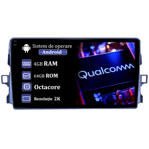 Navigatii Dedicate - Navigatie dedicata Toyota Auris 2006-2011, 4GB RAM 64GB ROM, Procesor Qualcomm Octacore, Android 14, Rezolutie 2K, Display QLED 9", DSP, Carplay&Android Auto, SIM 4G