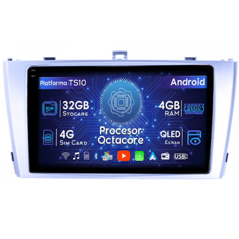 Toyota - Navigatie dedicata Toyota Avensis 2008-2015, 4GB RAM 32GB ROM, Octacore, Android 14, Display QLED 1K 9", DSP, Carplay&Android Auto, SIM 4G, Bluetooth, Ventilator Activ