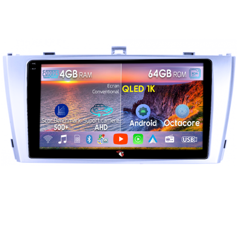 Navigatii Dedicate - Navigatie dedicata Toyota Avensis 2008-2015, 4GB RAM 64GB ROM, Octacore, Android 14, Display QLED  9", Carplay&Android Auto, SIM 4G, Ventilator Activ
