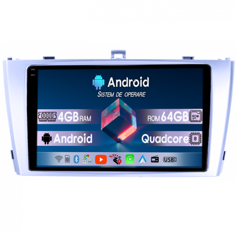 Toyota - Navigatie dedicata Toyota Avensis 2008-2015, 4GB RAM 64GB ROM, Quad Core, Display 9" QLED 1K, Carplay, Android 14, Bluetooth, Magazin Play, Suport Camere AHD