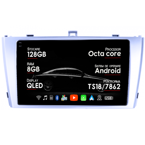 Navigatii Dedicate - Navigatie dedicata Toyota Avensis 2008-2015, 8GB RAM 128GB ROM, Octacore, Platforma TS18, Android 14, Display QLED 9", Suporta camera 360", DSP, Carplay&Android Auto, SIM 4G, Ventilator Activ
