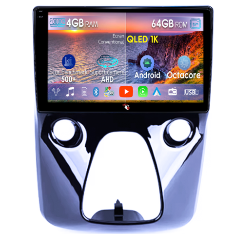 Navigatii Dedicate - Navigatie dedicata Toyota Aygo 2012-2020, 4GB RAM 64GB ROM, Octacore, Android 14, Display QLED  9", Carplay&Android Auto, SIM 4G, Ventilator Activ