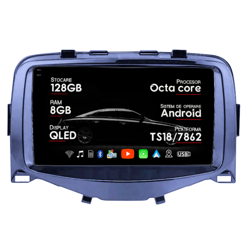 aygo - Navigatie dedicata Toyota Aygo 2016, 8GB RAM 128GB ROM, Octacore, Platforma TS18, Android 14, Display QLED 9â, Suporta camera 360Âş, DSP, Carplay&Android Auto, SIM 4G, Ventilator Activ
