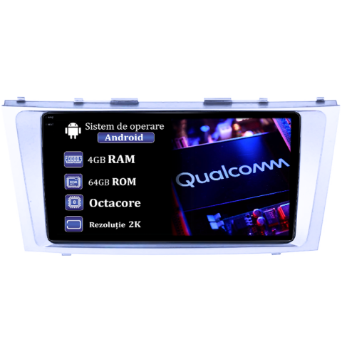 Camry 2006-2011 - Navigatie dedicata Toyota Camry 2006-2011, 4GB RAM 64GB ROM, Procesor Qualcomm Octacore, Android 14, Rezolutie 2K, Display QLED 9", DSP, Carplay&Android Auto, SIM 4G