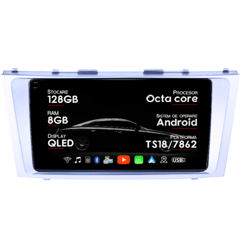 Navigatii Dedicate - Navigatie dedicata Toyota Camry 2006-2011, 8GB RAM 128GB ROM, Octacore, Platforma TS18, Android 14, Display QLED 9", Suporta camera 360", DSP, Carplay&Android Auto, SIM 4G, Ventilator Activ