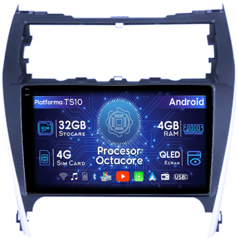 Camry 2011-2014 - Navigatie dedicata Toyota Camry 2012-2014, 4GB RAM 32GB ROM, Octacore, Android 14, Display QLED 1K 10", DSP, Carplay&Android Auto, SIM 4G, Bluetooth, Ventilator Activ