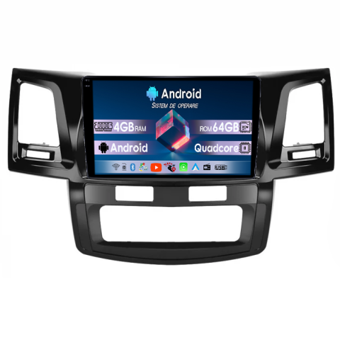 Navigatii Dedicate - Navigatie dedicata Toyota Hilux 2005-2015, 4GB RAM 64GB ROM, Quadcore, Android 14, Display QLED  10", DSP, Carplay&Android Auto, Suport camere AHD
