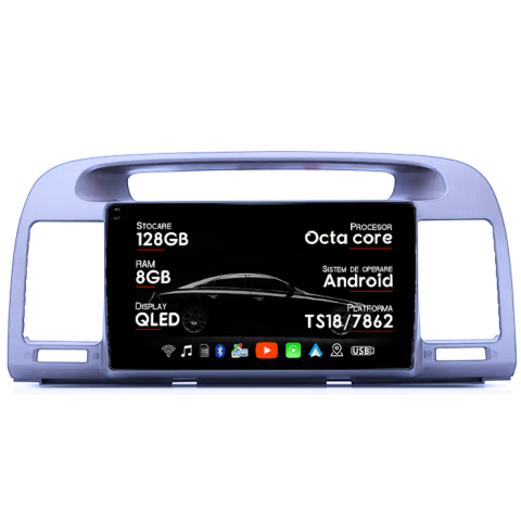 Navigatii Dedicate - Navigatie dedicata Toyota Camry 5 2001-2006, 8GB RAM 128GB ROM, Octacore, Platforma TS18, Android 14, Display QLED 10", Suporta camera 360", DSP, Carplay&Android Auto, SIM 4G, Ventilator Activ