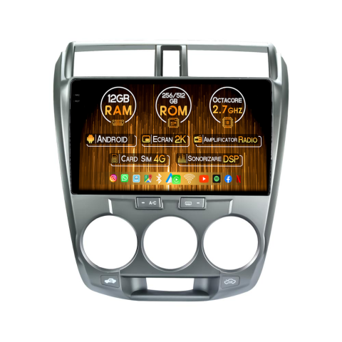 City 2008-2013 - Navigatie dedicata Honda City 2008- 2013, 12GB RAM 256GB ROM, Android 14, Rezolutie 2K, Display QLED, 9", DSP, Carplay, Android Auto, Internet, Youtube, Waze, Wi Fi, USB
