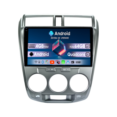 City 2008-2013 - Navigatie dedicata Honda City 2008- 2013, 4GB RAM 64GB ROM, Quadcore, Android 14, Display QLED  9", DSP, Carplay&Android Auto, Suport camere AHD