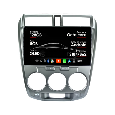 City 2008-2013 - Navigatie dedicata Honda City 2008- 2013, 8GB RAM 128GB ROM, Octacore, Platforma TS18, Android 14, Display QLED 9", Suporta camera 360", DSP, Carplay&Android