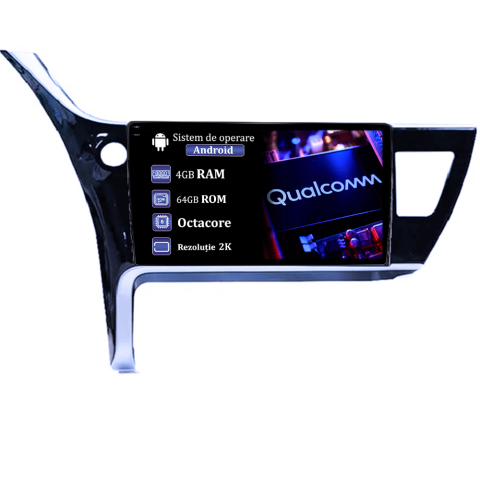 Corolla E18 2018-2019 - Navigatie dedicata Toyota Corolla 2017-2019, 4GB RAM 64GB ROM, Procesor Qualcomm Octacore, Android 14, Rezolutie 2K, Display QLED 9", DSP, Carplay&Android