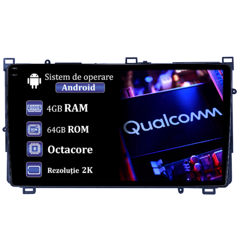 Navigatii Dedicate - Navigatie dedicata Toyota Corolla 11 Auris E180 2017-2018, 4GB RAM 64GB ROM, Procesor Qualcomm Octacore, Android 14, Rezolutie 2K, Display QLED 9", DSP, Carplay&Android Auto, SIM 4G