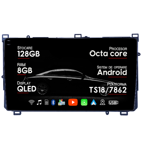 Navigatii Dedicate - Navigatie dedicata Toyota Corolla 11 Auris E180 2017-2018, 8GB RAM 128GB ROM, Octacore, Platforma TS18, Android 14, Display QLED 9", Suporta camera 360", DSP, Carplay&Android Auto, SIM 4G, Ventilat