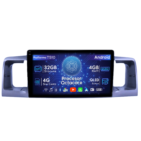 Navigatii Dedicate - Navigatie dedicata Toyota Corolla 2000-2004, 4GB RAM 32GB ROM, Octacore, Android 14, Display QLED  9", DSP, Carplay&Android Auto, SIM 4G, Bluetooth, Ventilator Activ
