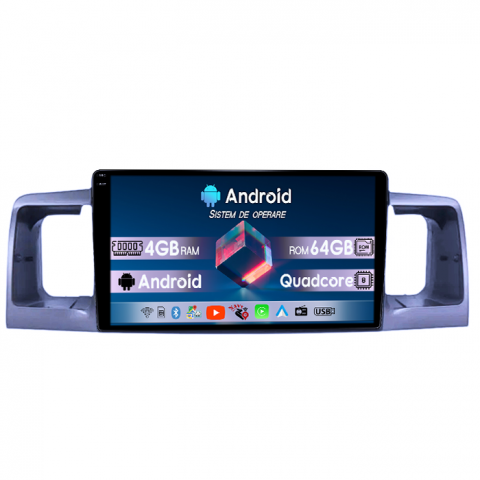 Corolla 2000-2004 - Navigatie dedicata Toyota Corolla 2000-2004, 4GB RAM 64GB ROM, Quad Core, Display 9" QLED 1K, Carplay, Android 14, Bluetooth, Magazin Play, Suport Camere AHD