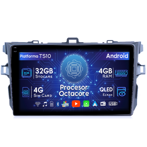 Corolla E150 2007-2013 - Navigatie dedicata Toyota Corolla 2007-2013, 4 GB RAM 32 ROM, Android 13, Display QLED  9", DSP, Carplay, Android Auto, Internet, Youtube, Waze, WI-FI, USB, Bluetooth