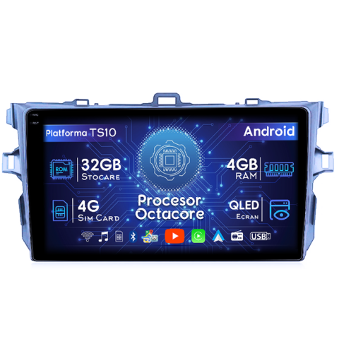 Corolla 2006-2013 - Navigatie dedicata Toyota Corolla 2006-2013, 4GB RAM 32GB ROM, Octacore, Android 14, Display QLED 1K 9", DSP, Carplay&Android Auto, SIM 4G, Bluetooth, Ventilator Activ