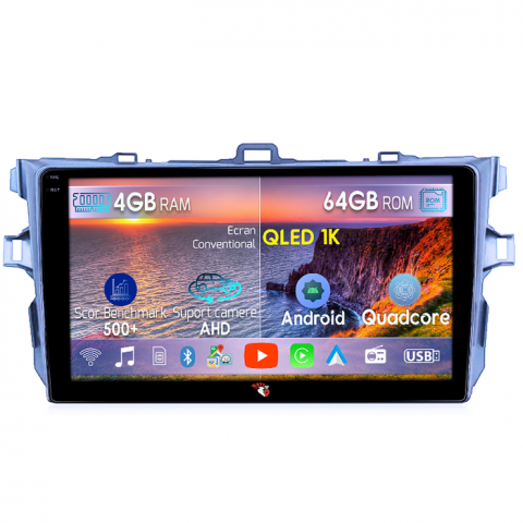Corolla (2003-2012) - Navigatie dedicata Toyota Corolla 2010, 4GB RAM 64GB ROM, Octacore, Android 14, Display QLED 1K 9", Carplay&Android Auto, SIM 4G, Ventilator Activ