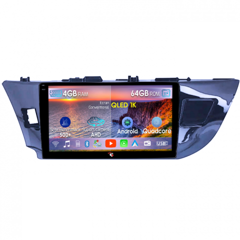 COROLLA 2013-2018 - Navigatie dedicata Toyota Corolla 2013-2018, 4GB RAM 64GB ROM, Octacore, Android 14, Display QLED 1K 9", Carplay&Android Auto, SIM 4G, Ventilator Activ