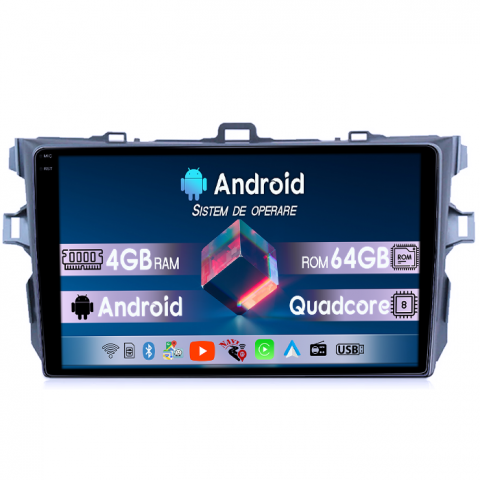 Toyota - Navigatie dedicata Toyota Corolla, 4GB RAM 64GB ROM, Quad Core, Display 9" QLED 1K, Carplay, Android 14, Bluetooth, Magazin Play, Suport Camere AHD