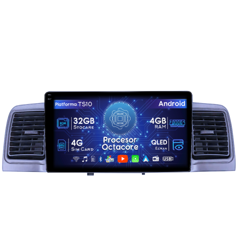 Toyota - Navigatie dedicata Toyota Corolla EX 2007-2012, 4GB RAM 32GB ROM, Octacore, Android 14, Display QLED 1K 9", DSP, Carplay&Android Auto, SIM 4G, Bluetooth, Ventilator Activ