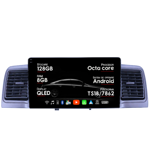 Navigatii Dedicate - Navigatie dedicata Toyota Corolla EX 2007-2012, 8GB RAM 128GB ROM, Octacore, Platforma TS18, Android 14, Display QLED 9", Suporta camera 360", DSP, Carplay&Android Auto, SIM 4G, Ventilator Activ