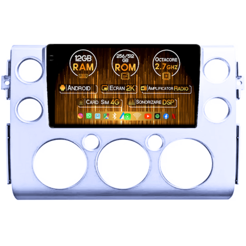 FJ Cruiser J15 2006-2020 - Navigatie dedicata Toyota FJ Cruiser J15 2006-2020, 12GB RAM 256GB ROM, Android 13, Rezolutie 2K, Display QLED, 9", DSP, Carplay, Android Auto, Internet, Youtube, Waze
