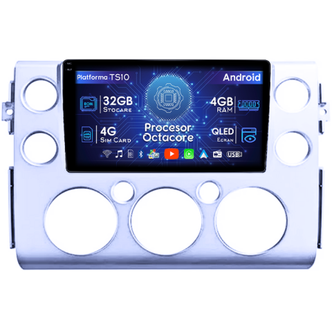 FJ Cruiser J15 2006-2020 - Navigatie dedicata Toyota FJ Cruiser J15 2006-2020, 4 GB RAM 32GB ROM, Android 13, Display QLED  9", DSP, Carplay, Android Auto, Internet, Youtube, Waze, WI-FI, USB, Bluetooth
