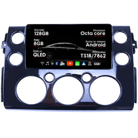 Navigatii Dedicate - Navigatie dedicata Toyota FJ 2013-2017 Black, 8GB RAM 128GB ROM, Octacore, Platforma TS18, Android 14, Display QLED 9", Suporta camera 360", DSP, Carplay&Android Auto, SIM 4G, Ventilator Activ