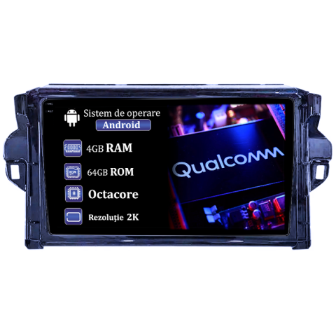Navigatii Dedicate - Navigatie dedicata Toyota Fortuner 2015-2020, 4GB RAM 64GB ROM, Procesor Qualcomm Octacore, Android 14, Rezolutie 2K, Display QLED 9", DSP, Carplay&Android Auto, SIM 4G