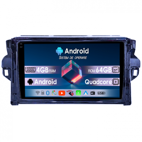 Fortuner 2015-2020 - Navigatie dedicata Toyota Fortuner 2015-2020, 4GB RAM 64GB ROM, Quad Core, Display 9" QLED 1K, Carplay, Android 14, Bluetooth, Magazin Play, Suport Camere AHD