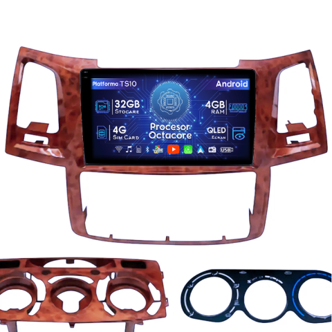 Hilux (2005-2015) - Navigatie dedicata Toyota Fortuner Hilux 2004-2014, 4GB RAM 32GB ROM, Octacore, Android 14, Display QLED 1K 9", DSP, Carplay&Android Auto, SIM 4G, Bluetooth, Ventilator Activ