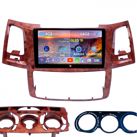 Hilux (2005-2015) - Navigatie dedicata Toyota Fortuner Hilux 2004-2014, 4GB RAM 64GB ROM, Octacore, Android 14, Display QLED 1K 9", Carplay&Android Auto, SIM 4G, Ventilator Activ