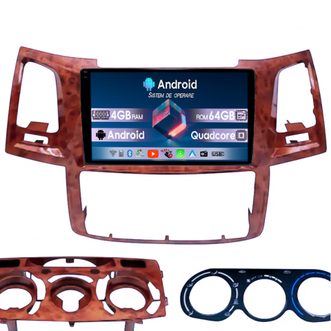 Hilux (2005-2015) - Navigatie dedicata Toyota Fortuner Hilux 2004-2014, 4GB RAM 64GB ROM, Quad Core, Display 9" QLED 1K, Carplay, Android 14, Bluetooth, Magazin Play, Suport Camere AHD