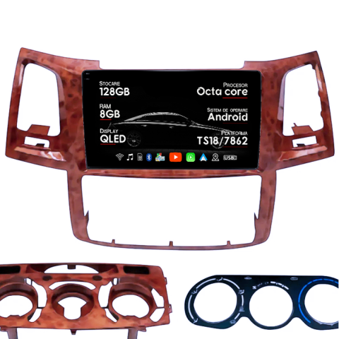 Navigatii Dedicate - Navigatie dedicata Toyota Fortuner Hilux 2004-2014, 8GB RAM 128GB ROM, Octacore, Platforma TS18, Android 14, Display QLED 9", Suporta camera 360", DSP, Carplay&Android Auto, SIM 4G, Ventilator Acti