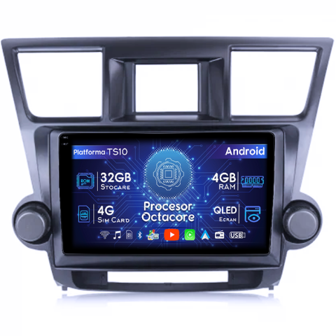 Toyota - Navigatie dedicata Toyota Highlander 2009 - 2014, 4GB RAM 32GB ROM, Octacore, Android 14, Display QLED 1K 10", DSP, Carplay&Android Auto, SIM 4G, Bluetooth, Ventilator Activ