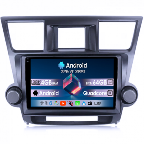 Highlander 2007-2013 - Navigatie dedicata Toyota Highlander 2009-2014, 4GB RAM 64GB ROM, Quad Core, Display 10" QLED  Carplay, Android 14, Bluetooth, Magazin Play, Suport Camere AHD