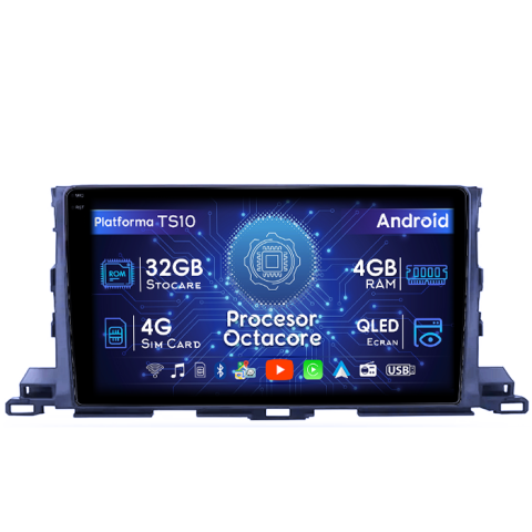 Highlander (2014-2018) - Navigatie dedicata Toyota Highlander 2014-2018, 4GB RAM 32GB ROM, Octacore, Android 14, Display QLED 1K 9", DSP, Carplay&Android Auto, SIM 4G, Bluetooth, Ventilator Activ