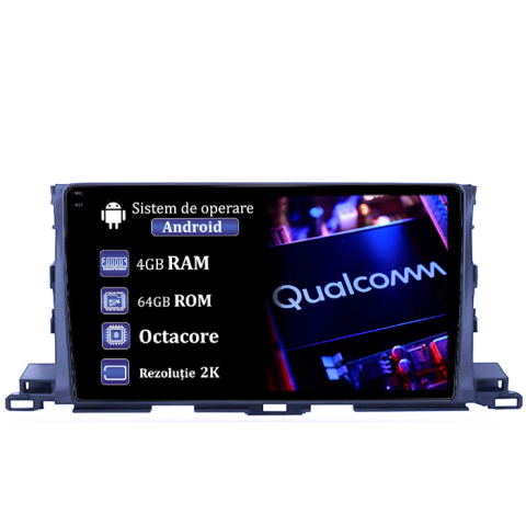 Navigatii Dedicate - Navigatie dedicata Toyota Highlander 2014-2018, 4GB RAM 64GB ROM, Procesor Qualcomm Octacore, Android 14, Rezolutie 2K, Display QLED 9", DSP, Carplay&Android Auto, SIM 4G