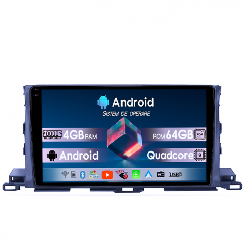 Toyota - Navigatie dedicata Toyota Highlander 2014-2018, 4GB RAM 64GB ROM, Quad Core, Display 9" QLED 1K, Carplay, Android 14, Bluetooth, Magazin Play, Suport Camere AHD