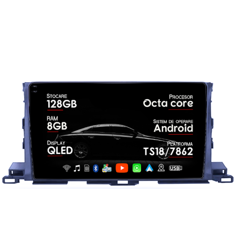 Navigatii Dedicate - Navigatie dedicata Toyota Highlander 2014-2018, 8GB RAM 128GB ROM, Octacore, Platforma TS18, Android 14, Display QLED 9", Suporta camera 360", DSP, Carplay&Android Auto, SIM 4G, Ventilator Activ