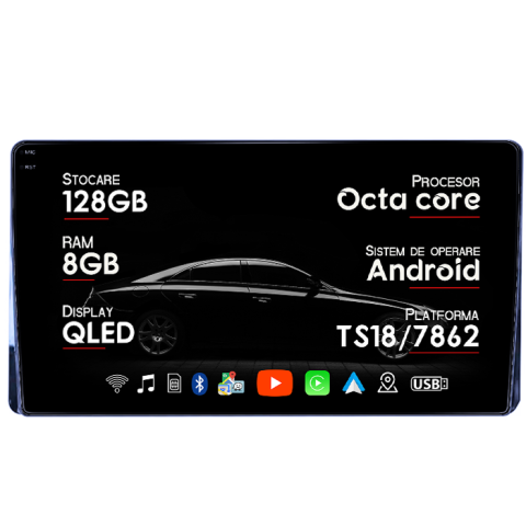 Navigatii Dedicate - Navigatie dedicata Toyota Highlander Kluger 2022, 8GB RAM 128GB ROM, Octacore, Platforma TS18, Android 14, Display QLED 9", Suporta camera 360", DSP, Carplay&Android Auto, SIM 4G, Ventilator Activ