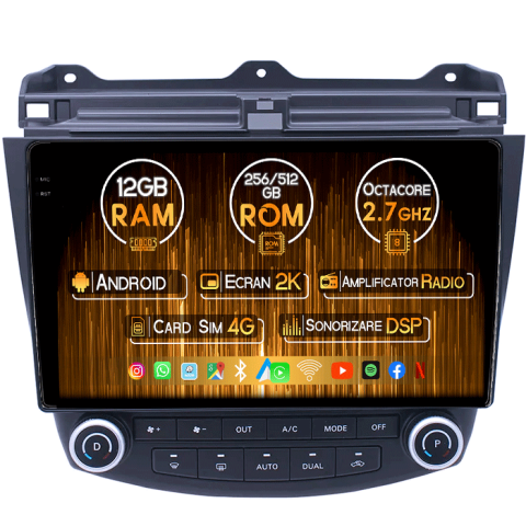 Accord 7 2003-2008 - Navigatie dedicata Toyota Accord VII 2003 - 2008, 12GB RAM 256GB ROM, Android 14, Rezolutie 2K, Display QLED, 9", DSP, Carplay, Android Auto, Internet, Youtube, Waze, Wi Fi, USB